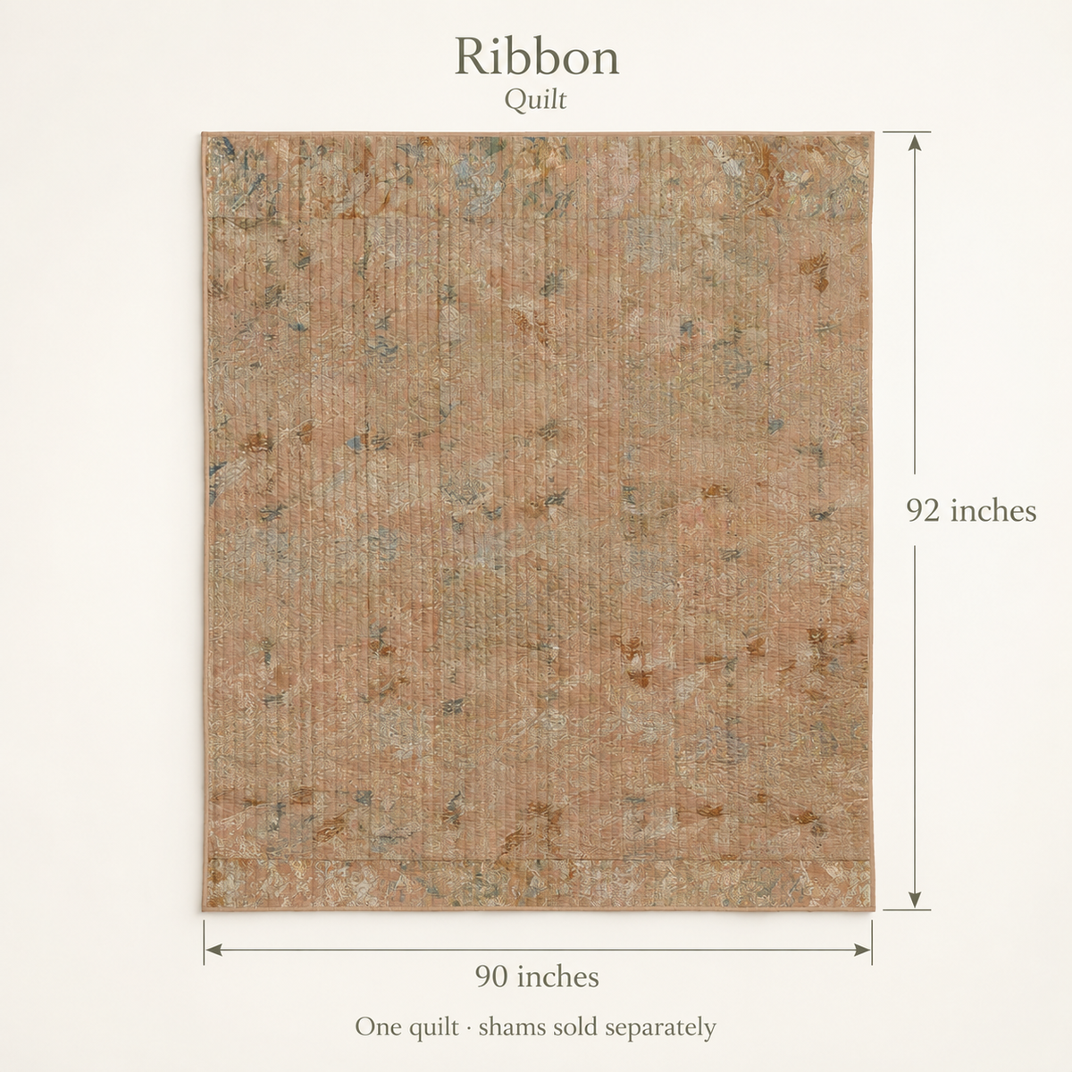 Ribbon Abstract Organic Cotton Quilt — Blush & Cream; dimension diagram and inclusions.