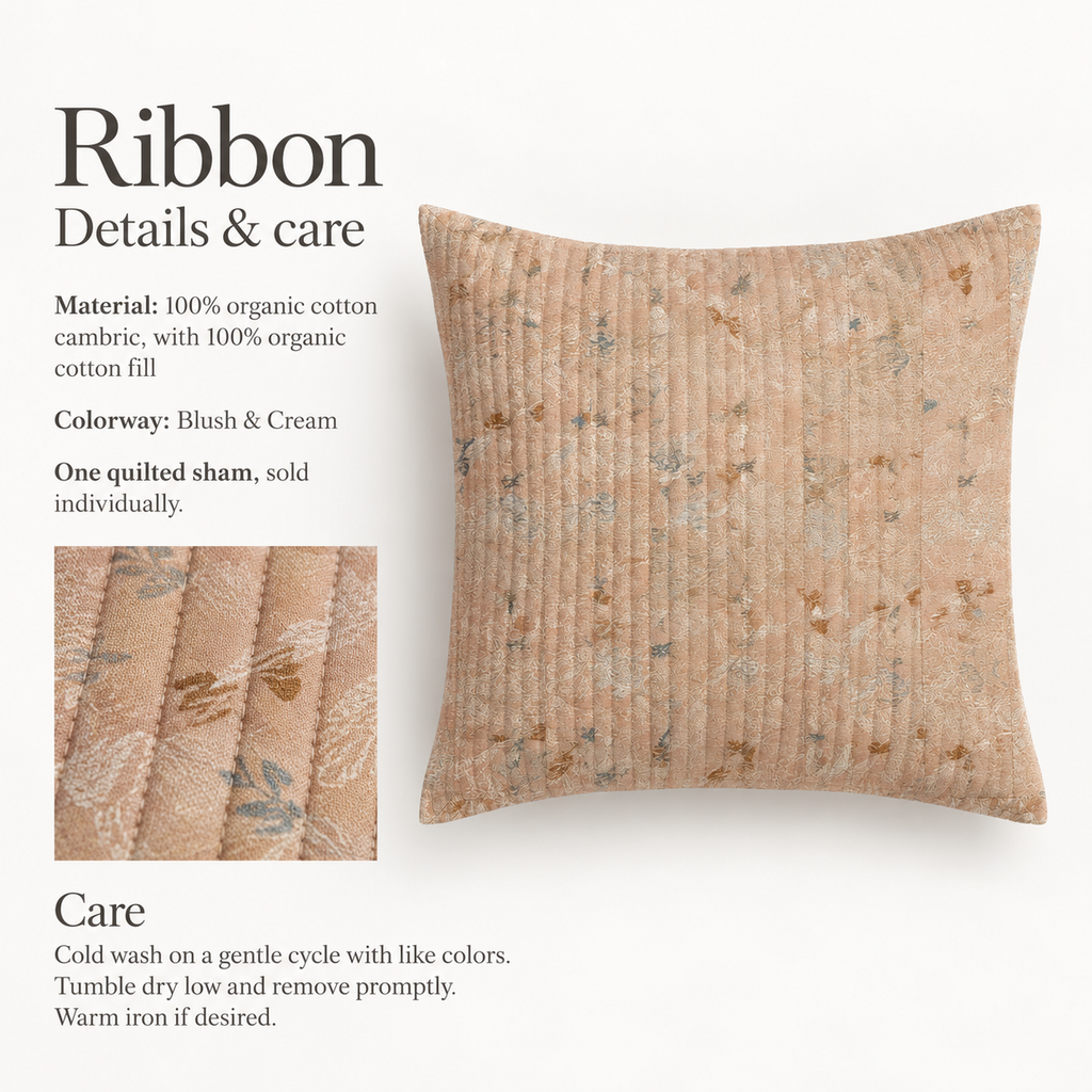 Ribbon Abstract Organic Cotton Euro Sham — Blush & Cream; verified details and care guide.