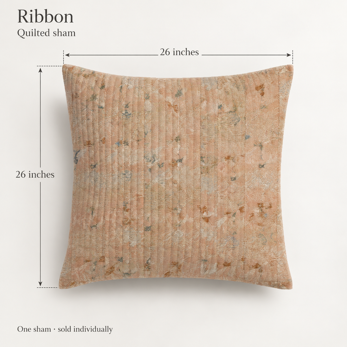 Ribbon Abstract Organic Cotton Euro Sham — Blush & Cream; dimension diagram and inclusions.