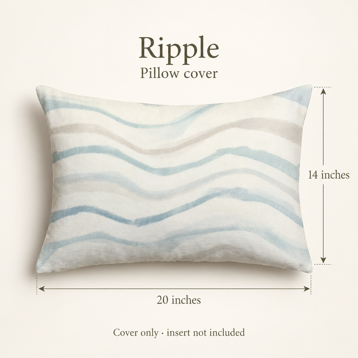 Ripple Abstract Velvet Lumbar Pillow Cover — Blue & Chalk; dimension diagram and inclusions.