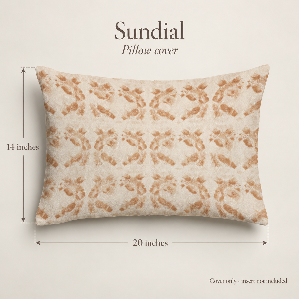 Sundial Geometric Velvet Lumbar Pillow Cover — Ochre & Cream; dimension diagram and inclusions.