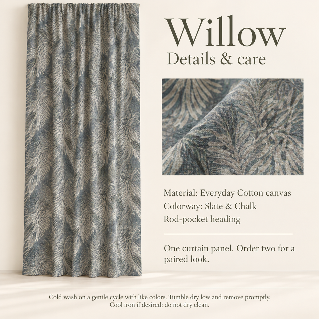 Willow Botanical Everyday Cotton Curtain Panel — Slate & Chalk; verified details and care guide.