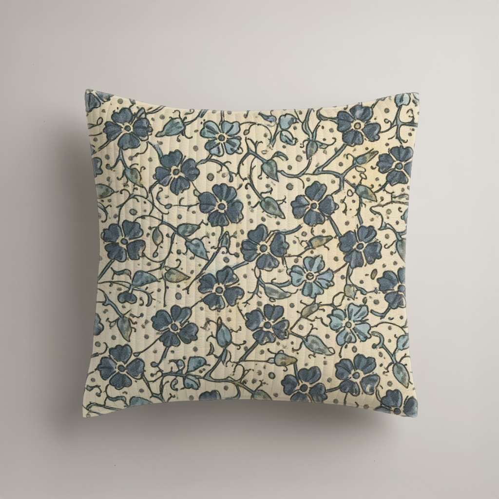 Indigo Petal Floral Organic Cotton Euro Sham — Indigo & Cream; digital product preview