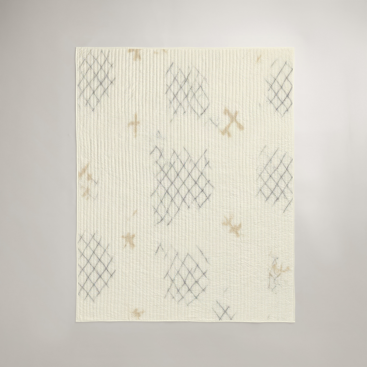 Lattice Geometric Organic Cotton Quilt — Oat & Graphite; digital product preview