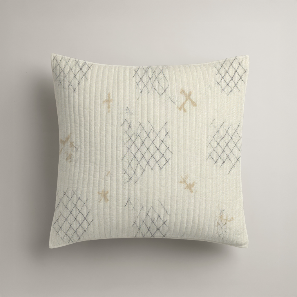 Lattice Geometric Organic Cotton Euro Sham — Oat & Graphite; digital product preview