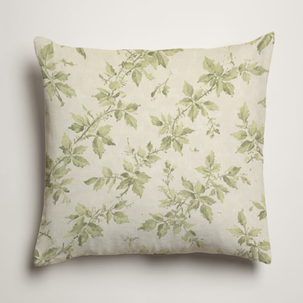 Laurel Botanical Soft Linen Pillow Cover — Forest & Ecru; clean-edge pillow cover shown with a styling insert, which is not included.