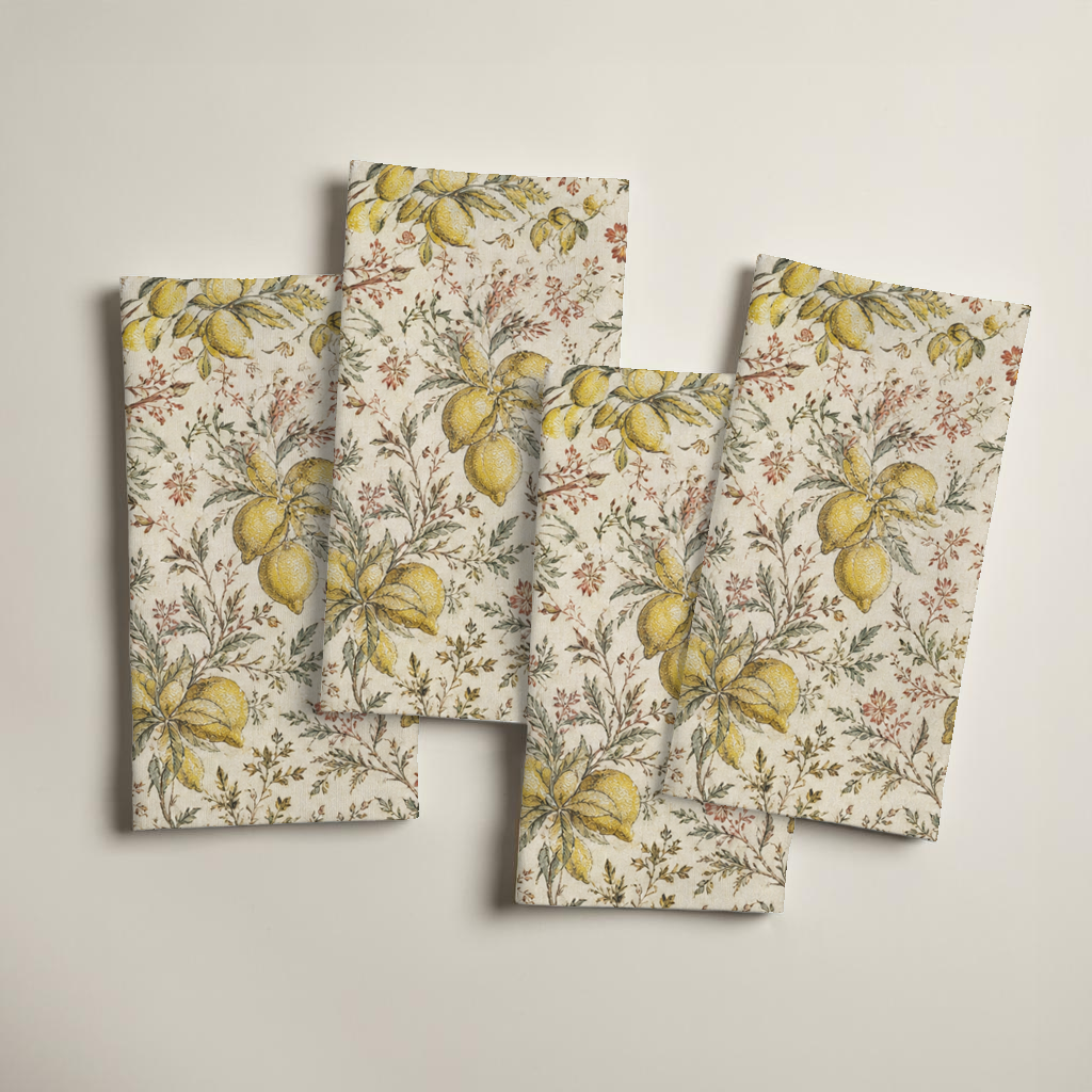 Lemon Grove Botanical Linen Dinner Napkins — Citron & Olive; digital product preview