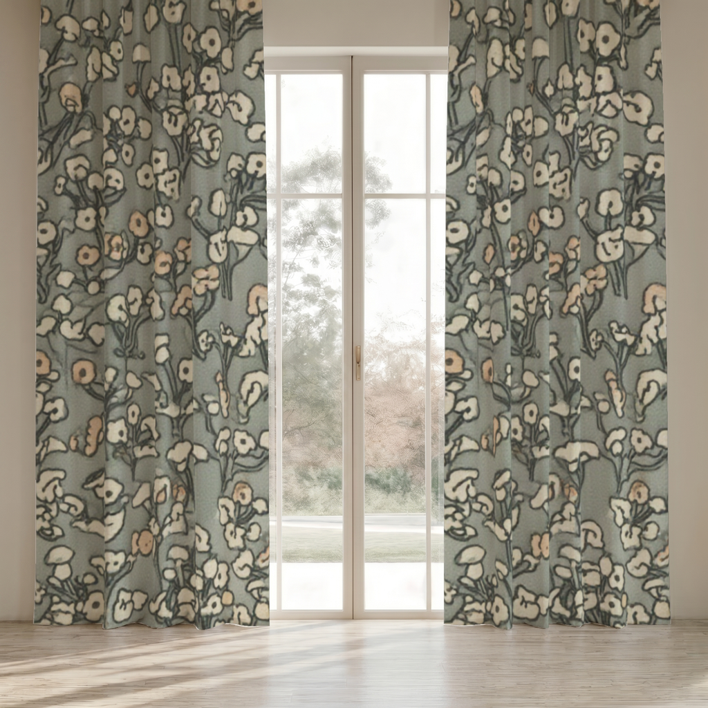 Meadow Floral Everyday Cotton Curtain Panel — Sage & Blush; digital product preview