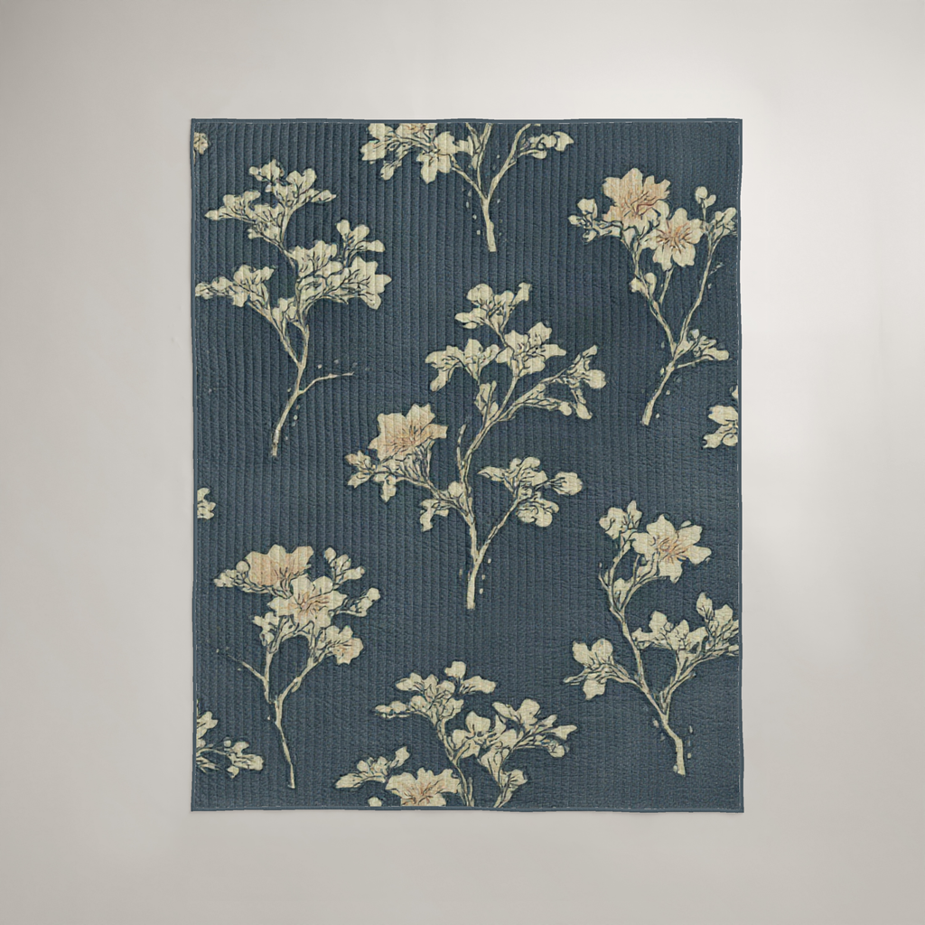Moonflower Floral Organic Cotton Quilt — Ink & Flax; digital product preview