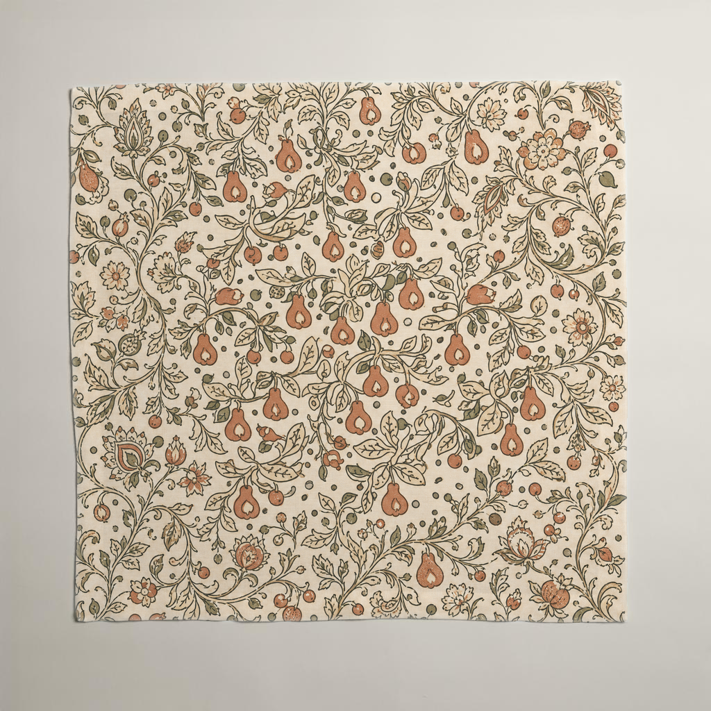Orchard Botanical Linen Dinner Napkins — Terracotta & Cream; alternate product view 1 of 3, digital preview.