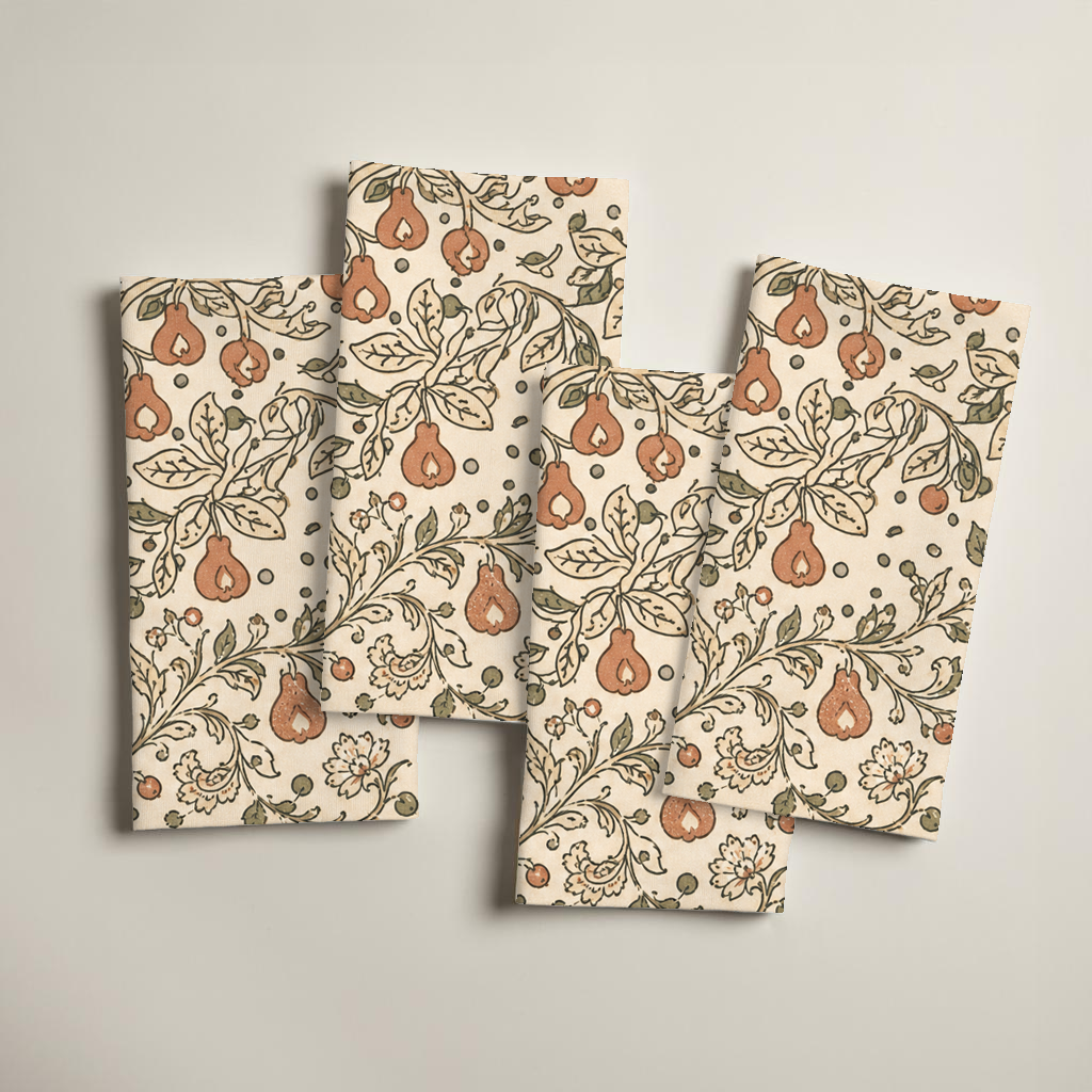 Orchard Botanical Linen Dinner Napkins — Terracotta & Cream; digital product preview