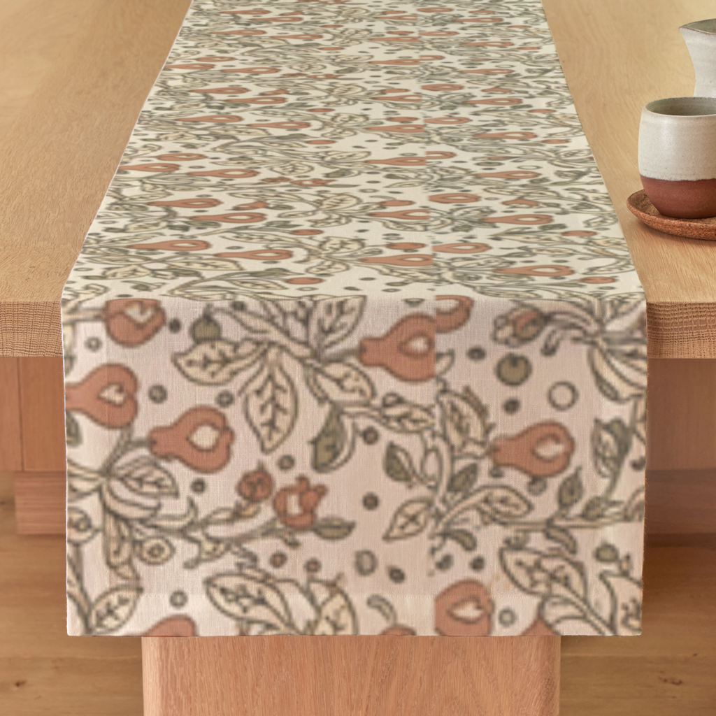 Orchard Botanical Linen Table Runner — Terracotta & Cream; digital product preview