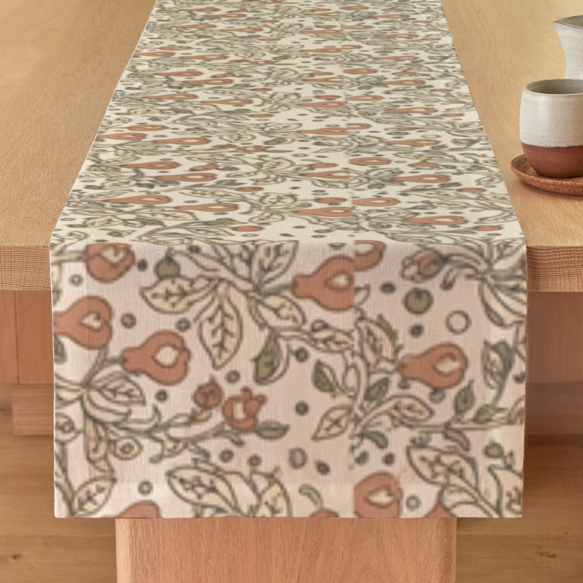 Orchard Botanical Linen Table Runner — Terracotta & Cream; digital product preview