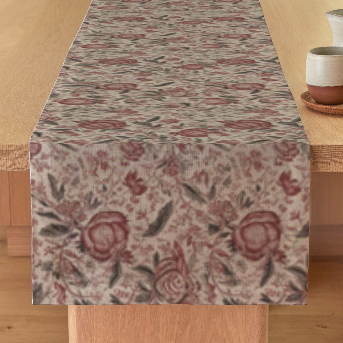 Pomegranate Botanical Linen Table Runner — Garnet & Flax; digital product preview