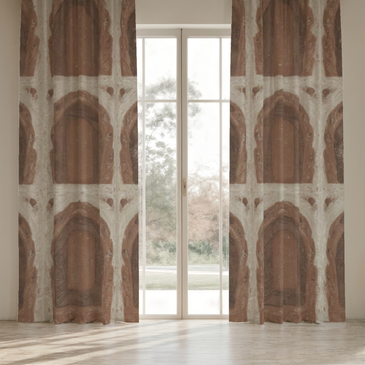 Portico Geometric Everyday Cotton Curtain Panel — Clay & Plaster; digital product preview