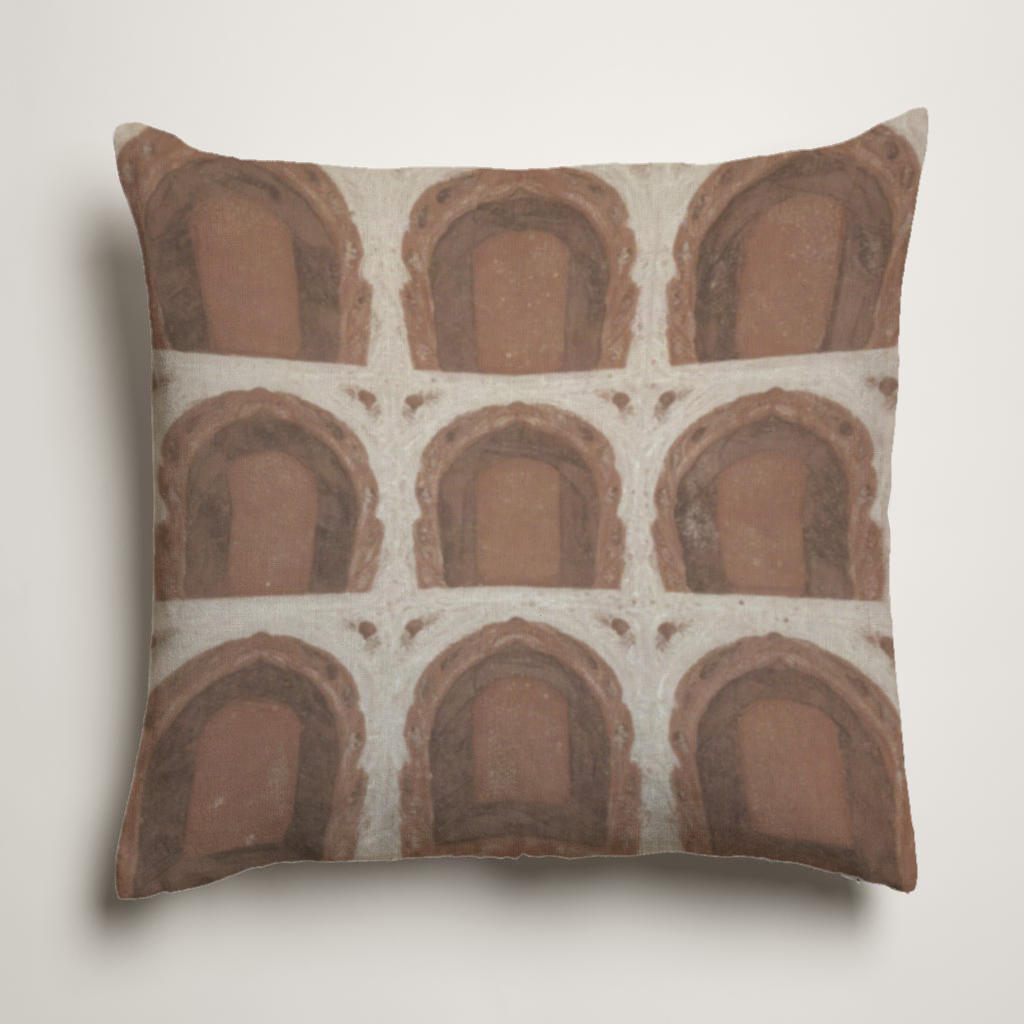 Portico Geometric Soft Linen Pillow Cover — Clay & Plaster; clean-edge pillow cover shown with a styling insert, which is not included.