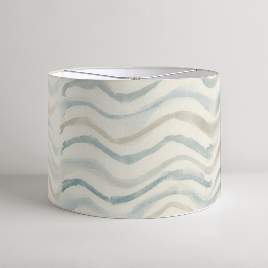 Ripple Abstract Drum Lampshade — Blue & Chalk; digital product preview