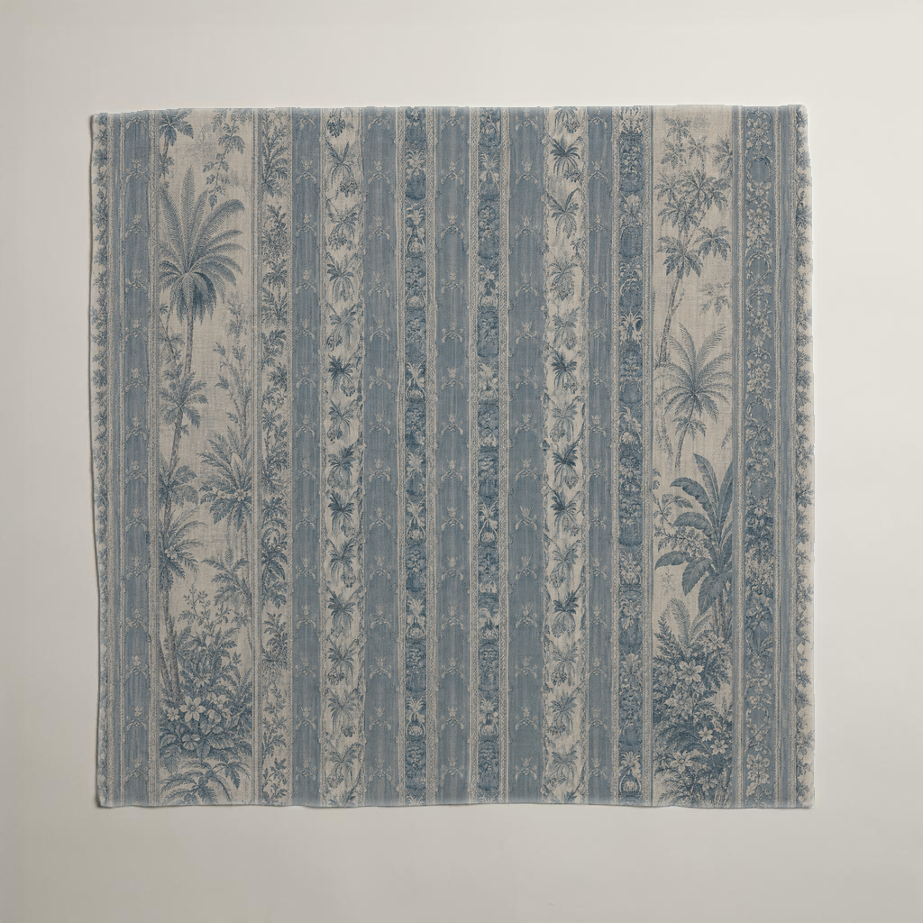 Riviera Scenic Linen Dinner Napkins — Azure & Cream; alternate product view 1 of 3, digital preview.