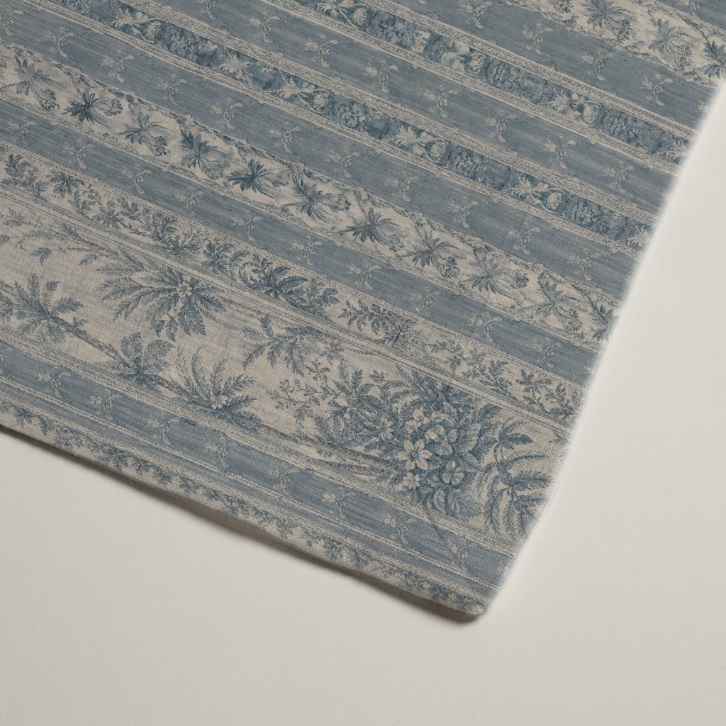 Riviera Scenic Linen Dinner Napkins — Azure & Cream; alternate product view 3 of 3, digital preview.