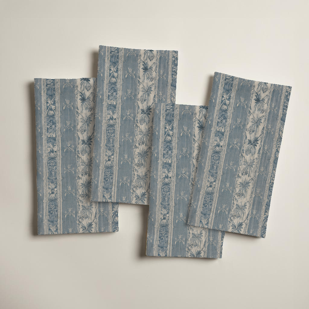 Riviera Scenic Linen Dinner Napkins — Azure & Cream; digital product preview