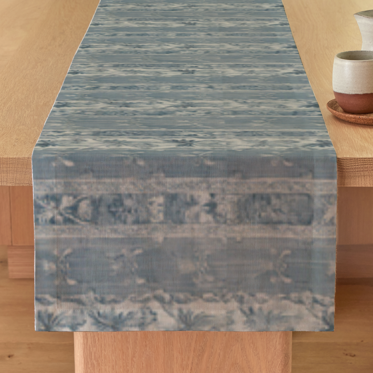 Riviera Scenic Linen Table Runner — Azure & Cream; digital product preview