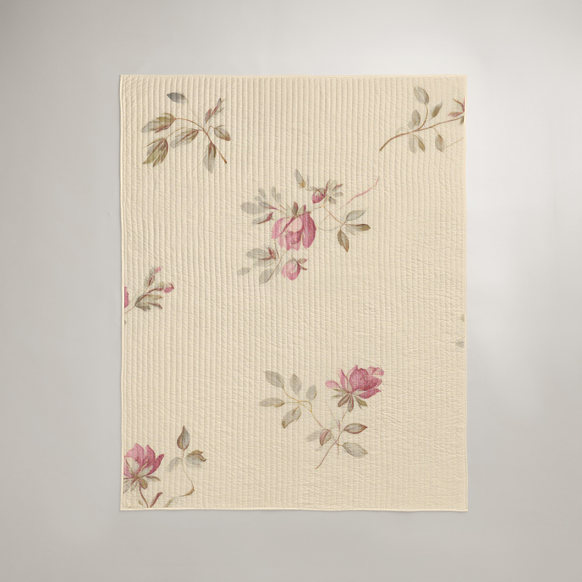 Rosewood Floral Organic Cotton Quilt — Rosewood & Ecru; digital product preview