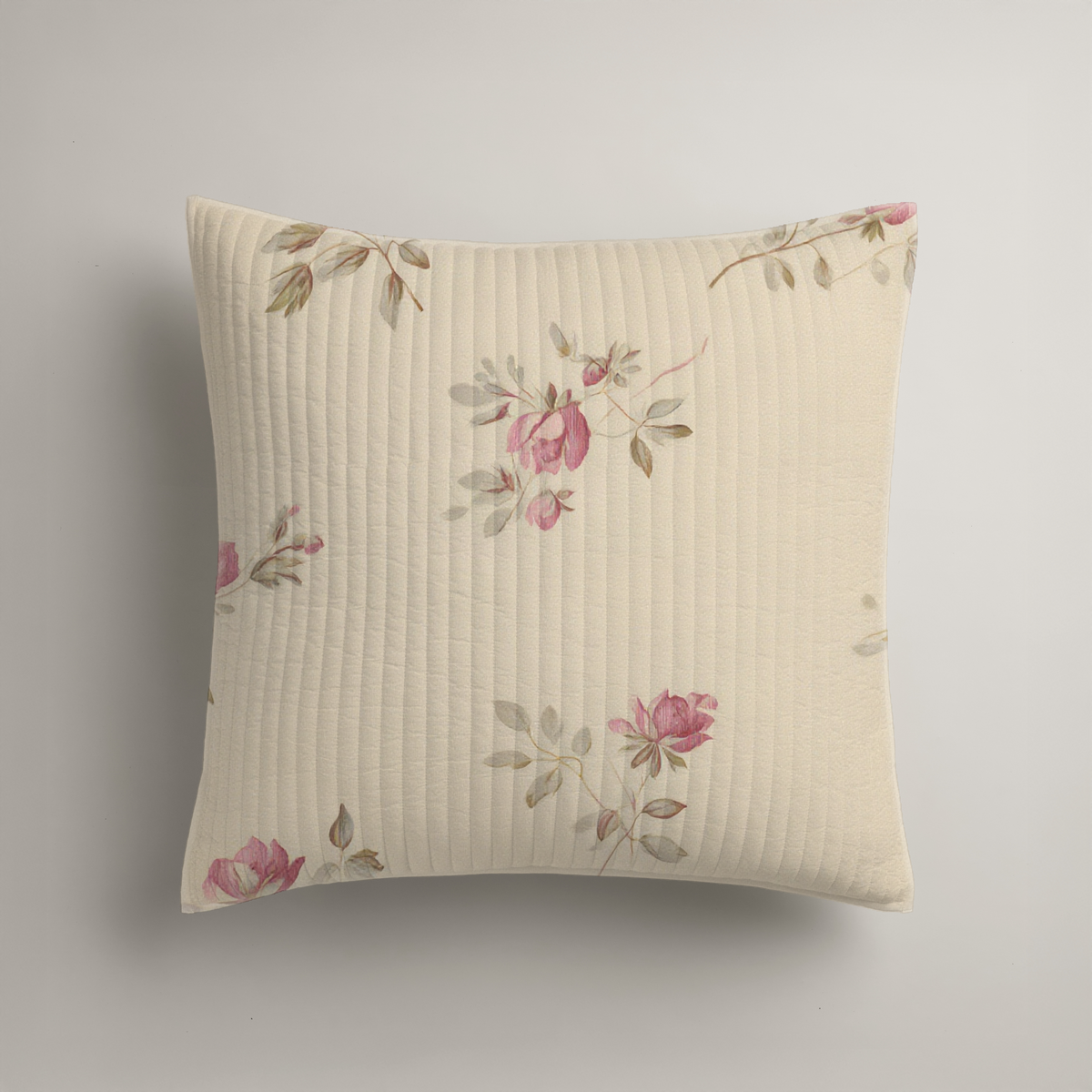 Rosewood Floral Organic Cotton Euro Sham — Rosewood & Ecru; digital product preview