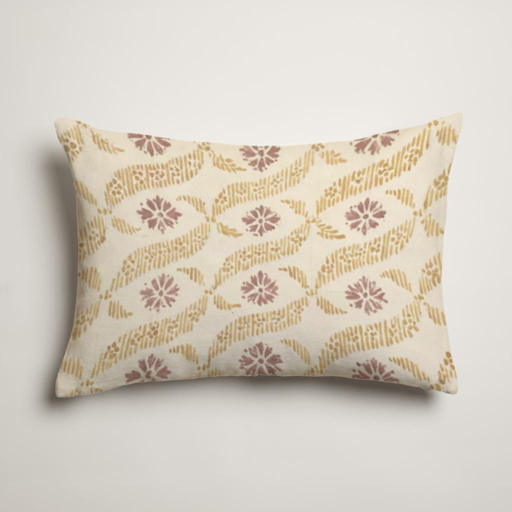 Saffron Geometric Velvet Lumbar Pillow Cover — Ochre & Burgundy; clean-edge pillow cover shown with a styling insert, which is not included.