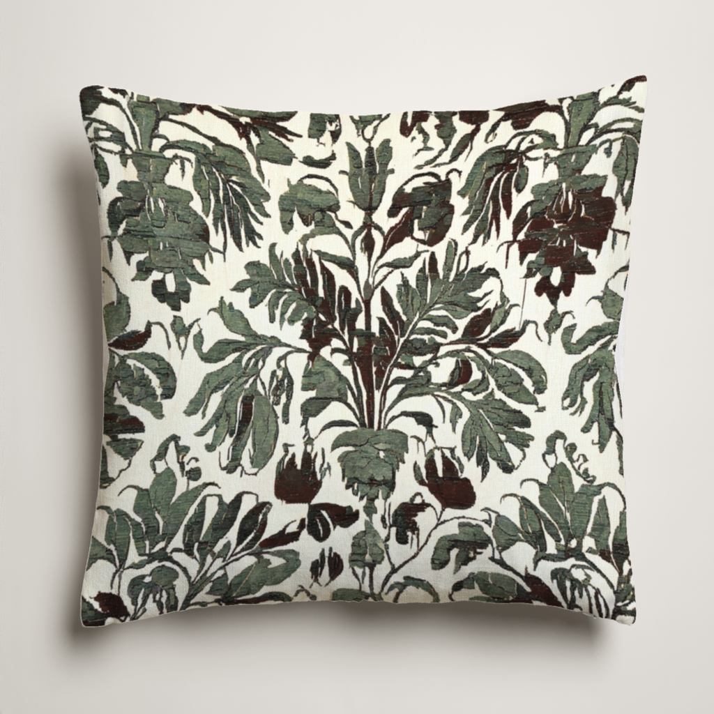 Selva Botanical Linen Pillow Cover — Olive & Parchment; clean-edge pillow cover shown with a styling insert, which is not included.