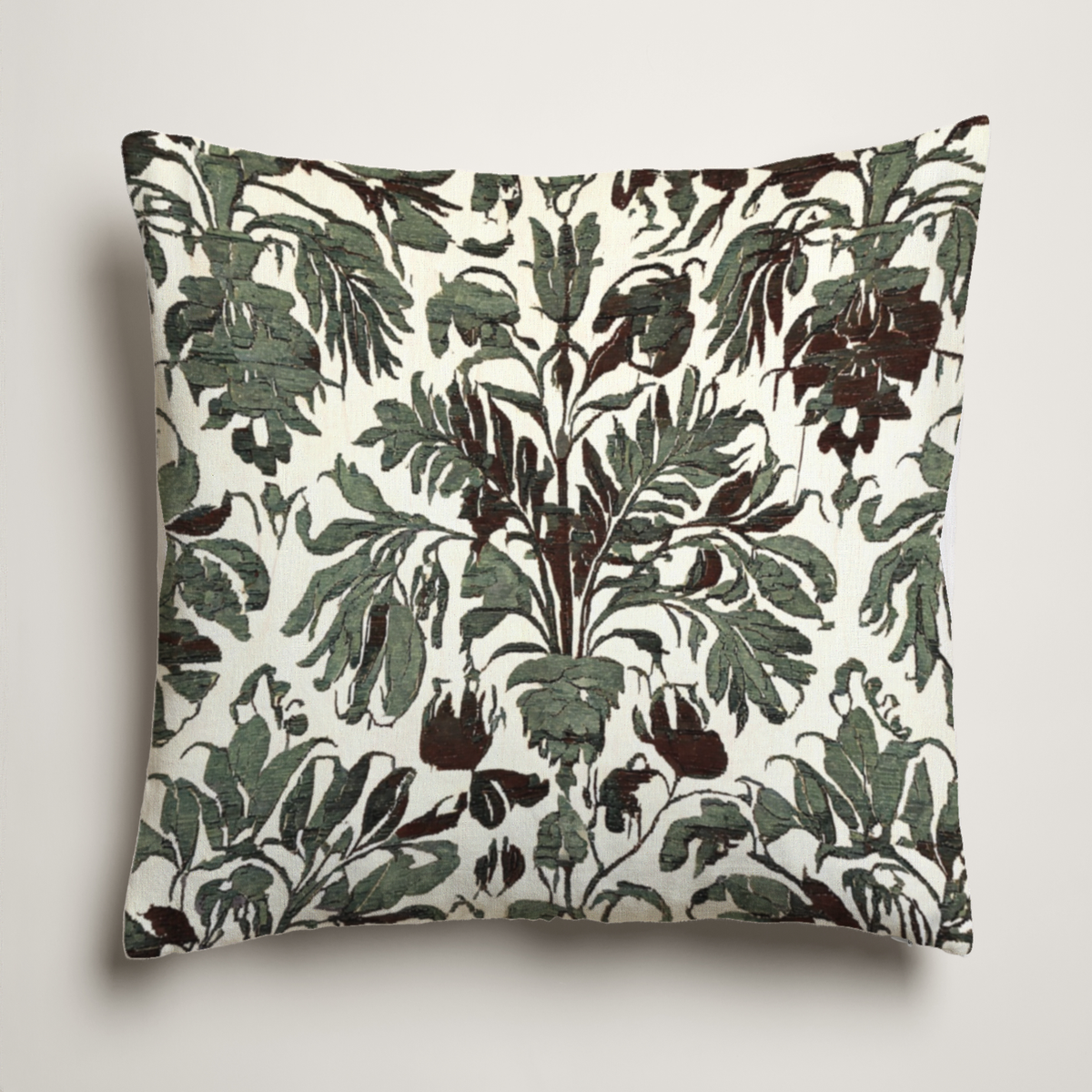 Selva Botanical Linen Pillow Cover — Olive & Parchment; clean-edge pillow cover shown with a styling insert, which is not included.