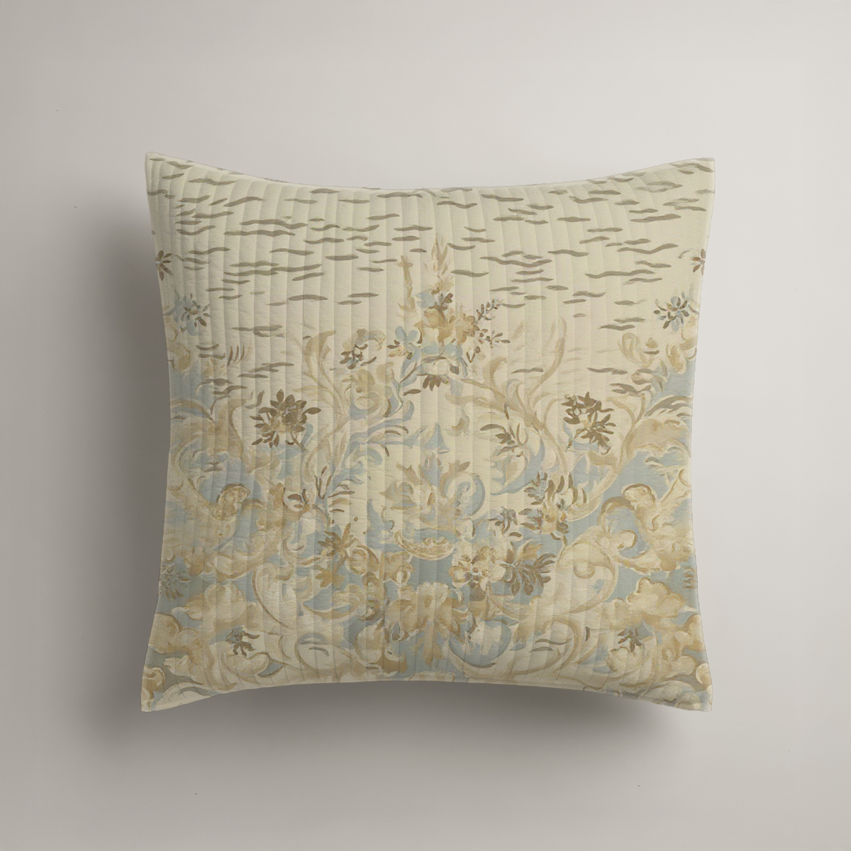 Serein Scenic Organic Cotton Euro Sham — Mist Blue & Ivory; digital product preview
