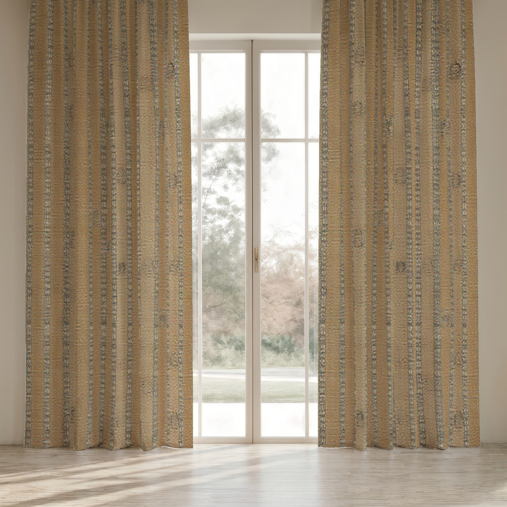 Solstice Stripe Everyday Cotton Curtain Panel — Ochre & Sand; digital product preview