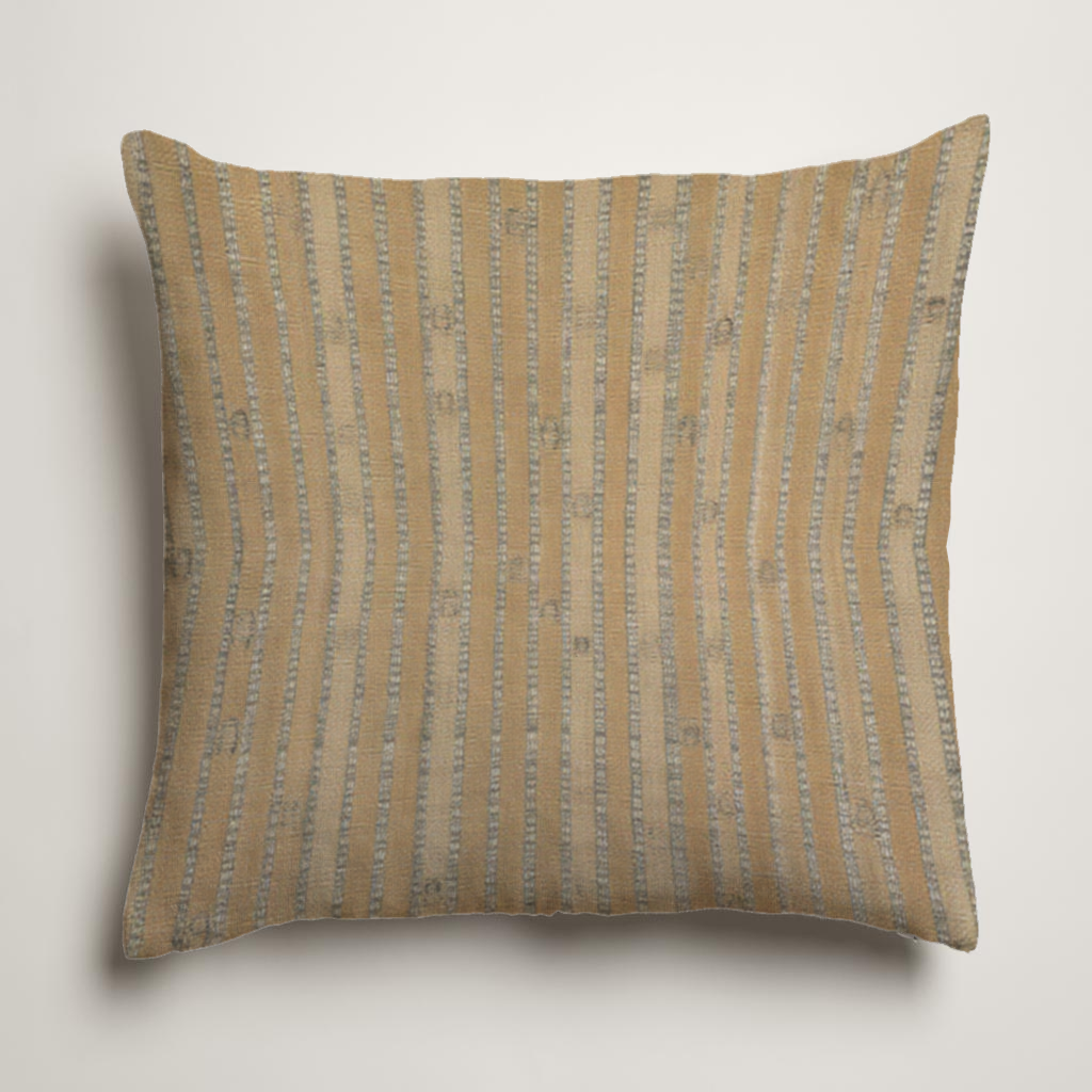 Solstice Stripe Soft Linen Pillow Cover — Ochre & Sand; clean-edge pillow cover shown with a styling insert, which is not included.