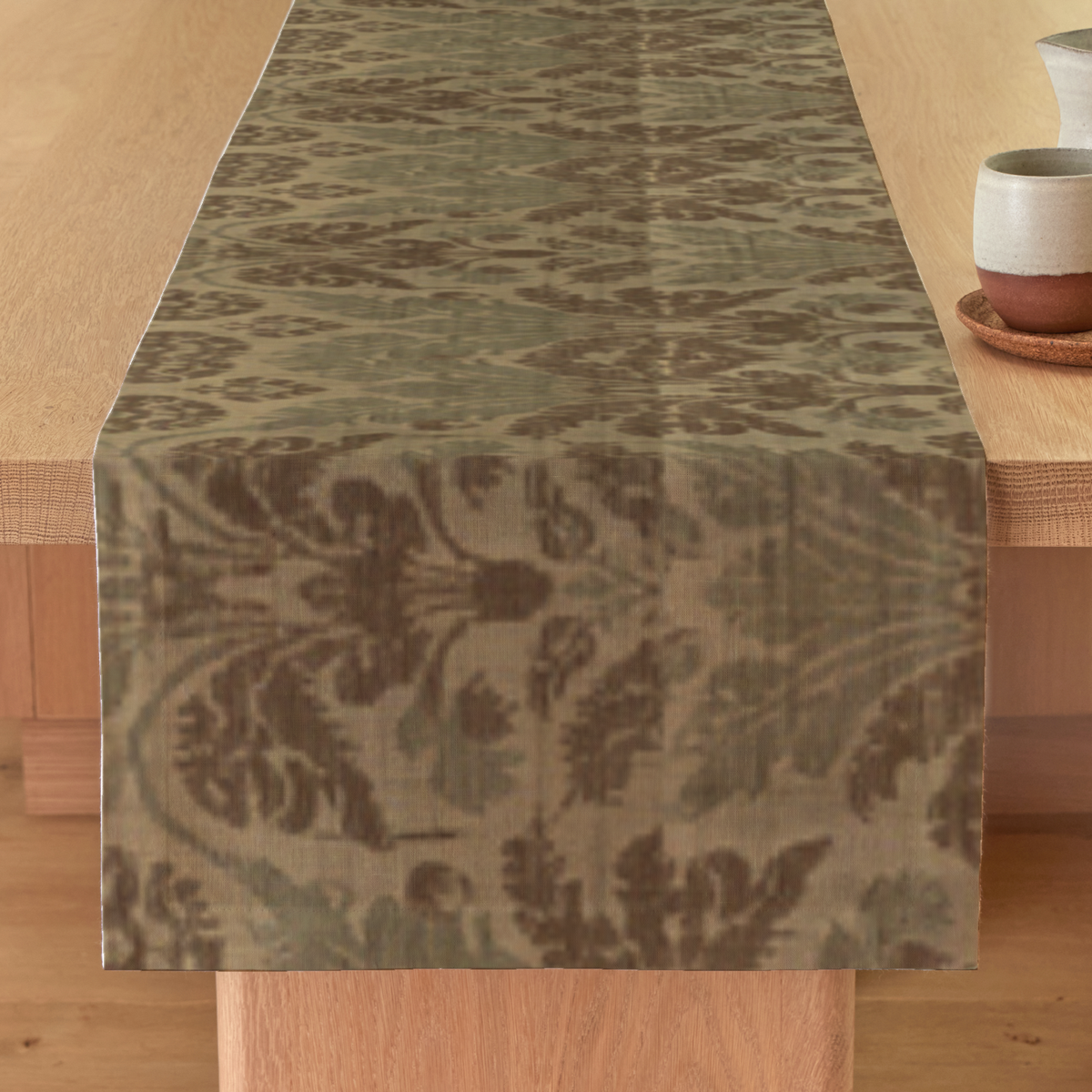 Sorrel Floral Linen Table Runner — Chocolate & Oat; digital product preview