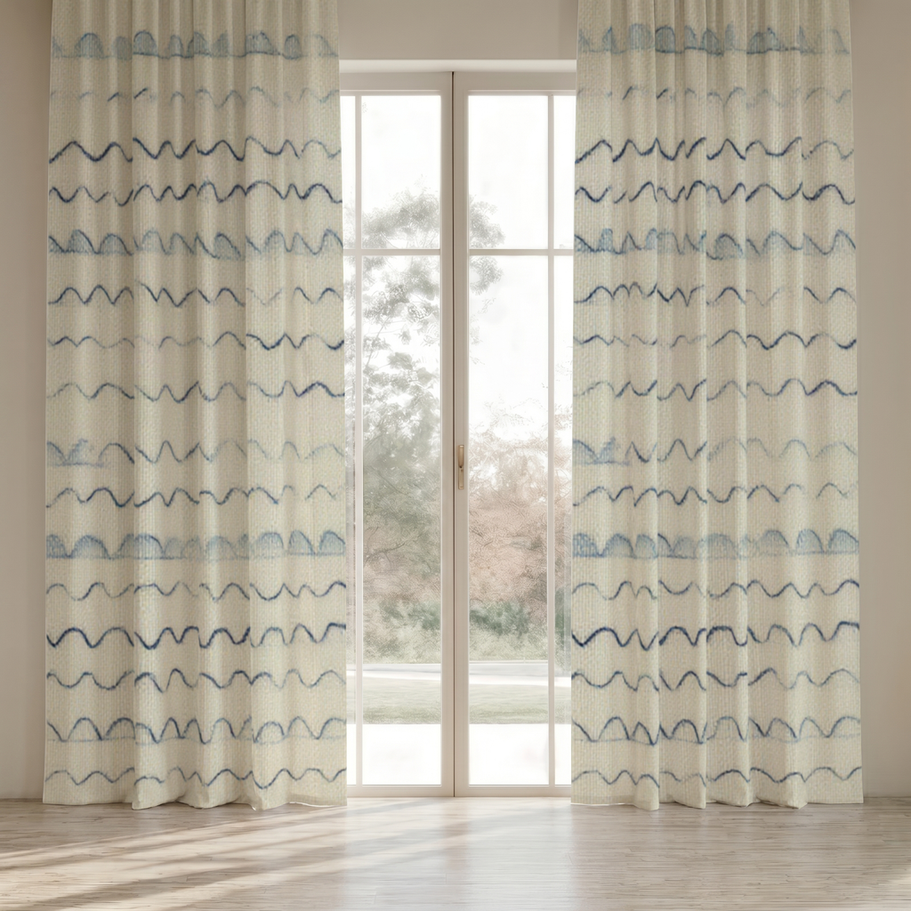 Tidal Geometric Everyday Cotton Curtain Panel — Ink & Ivory; digital product preview