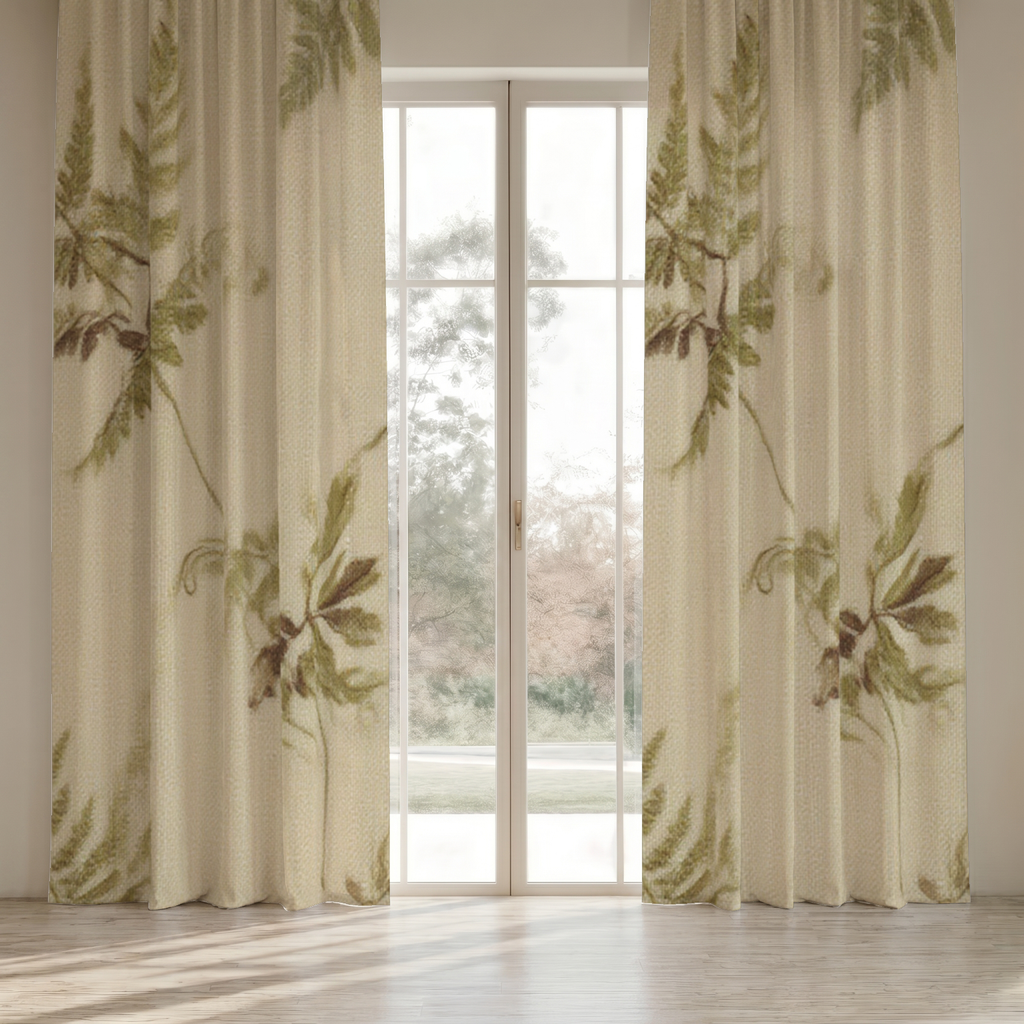 Verdant Botanical Everyday Cotton Curtain Panel — Olive & Oat; digital product preview