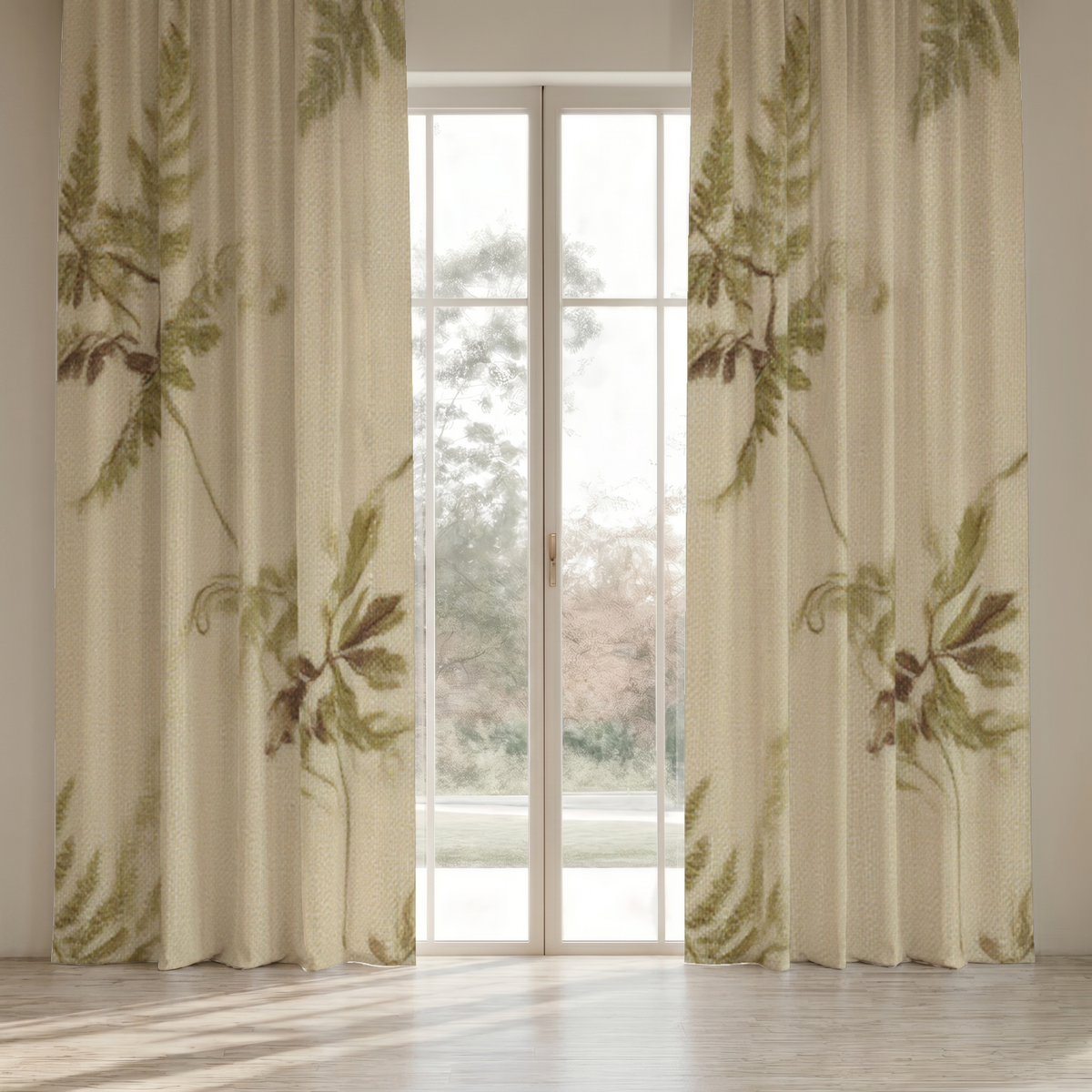 Verdant Botanical Everyday Cotton Curtain Panel — Olive & Oat; digital product preview