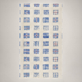 Vesper irregular-grid Everyday Cotton curtain panel in ultramarine and burgundy on parchment; one 48 × 84 inch panel.
