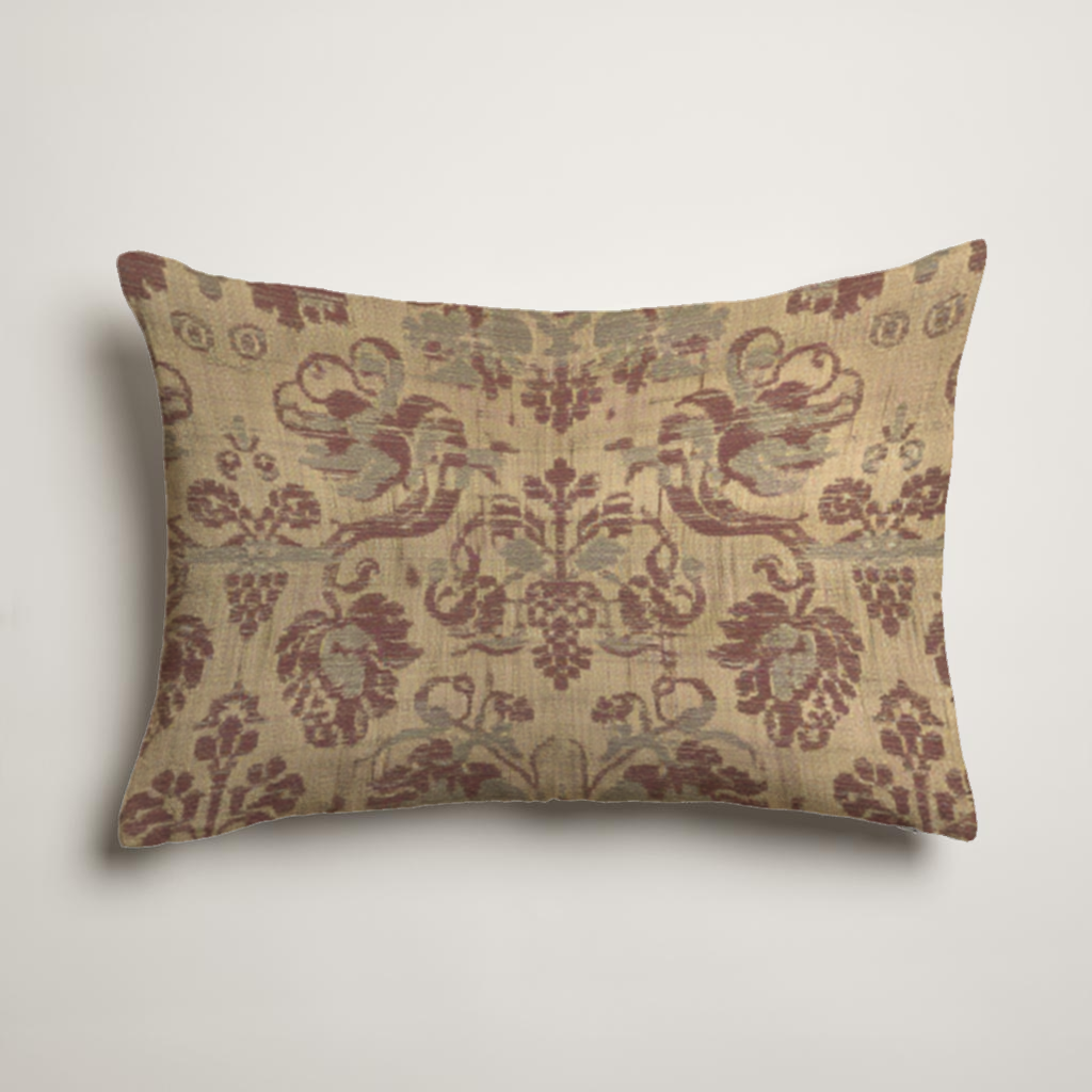 Vineyard Floral Velvet Lumbar Pillow Cover — Burgundy & Ochre; clean-edge pillow cover shown with a styling insert, which is not included.