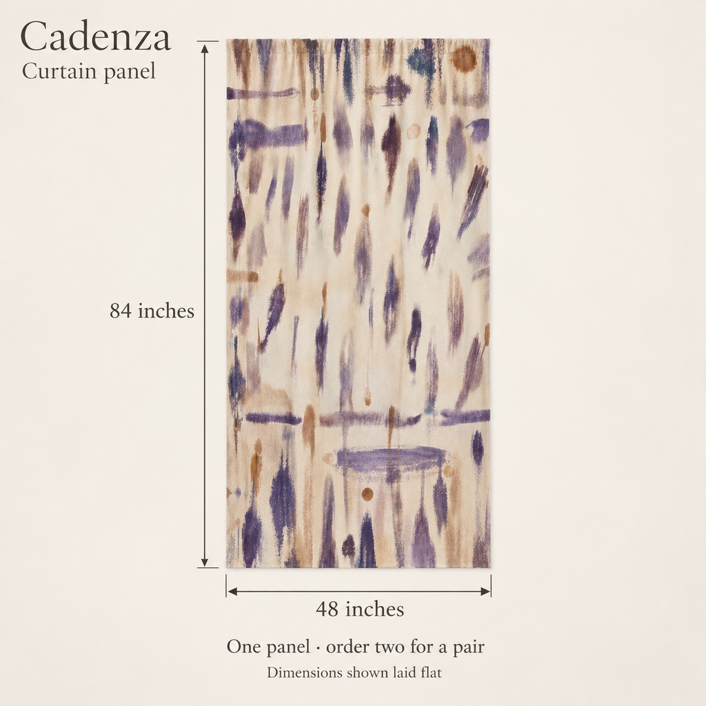 Cadenza Brushwork Fine Cotton Curtain Panel — 48 × 84″; dimension diagram and inclusions.
