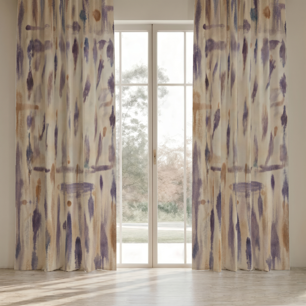 Cadenza Fine Cotton curtain panels in a window setting; two panels are shown, each sold individually.
