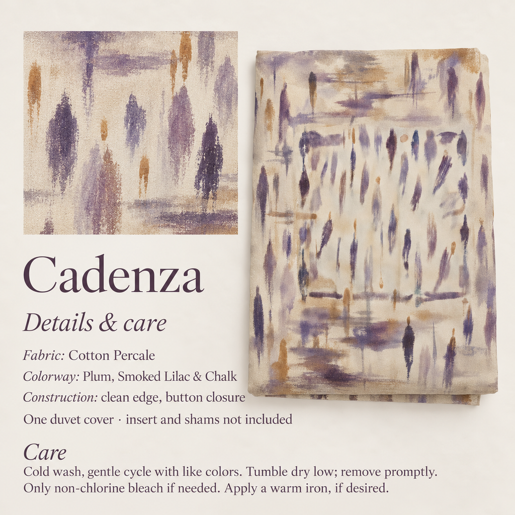 Cadenza Brushwork Cotton Percale Duvet Cover — Twin/Twin XL; verified details and care guide.