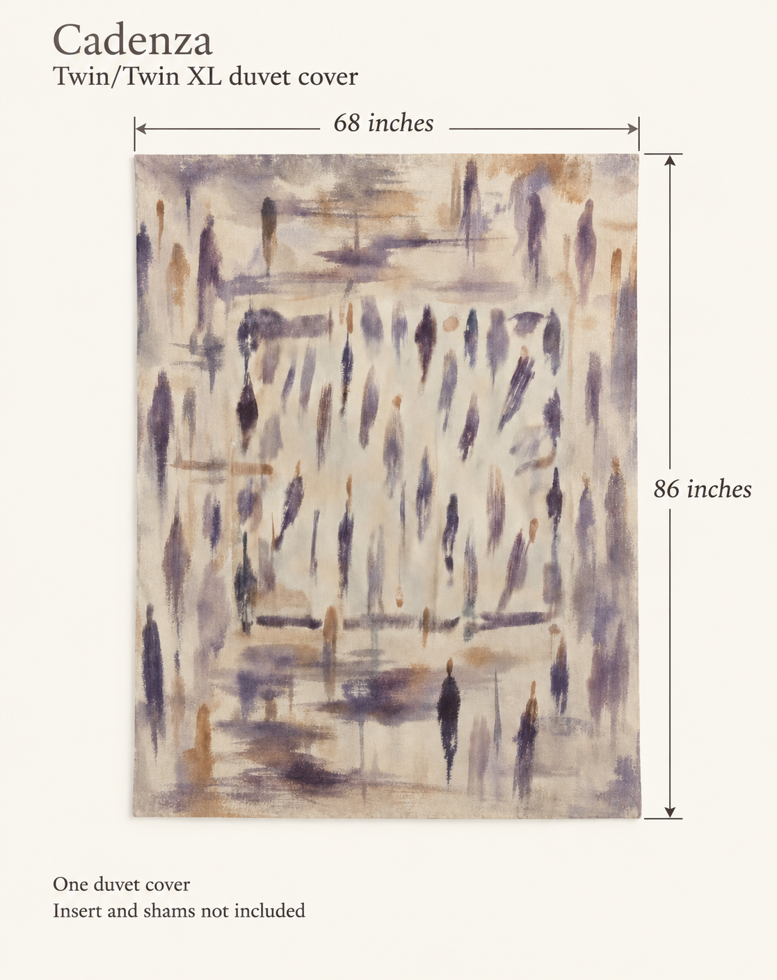 Cadenza Brushwork Cotton Percale Duvet Cover — Twin/Twin XL; dimension diagram and inclusions.