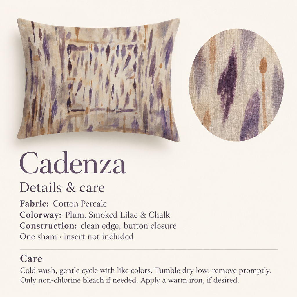 Cadenza Brushwork Cotton Percale Sham — Standard; verified details and care guide.