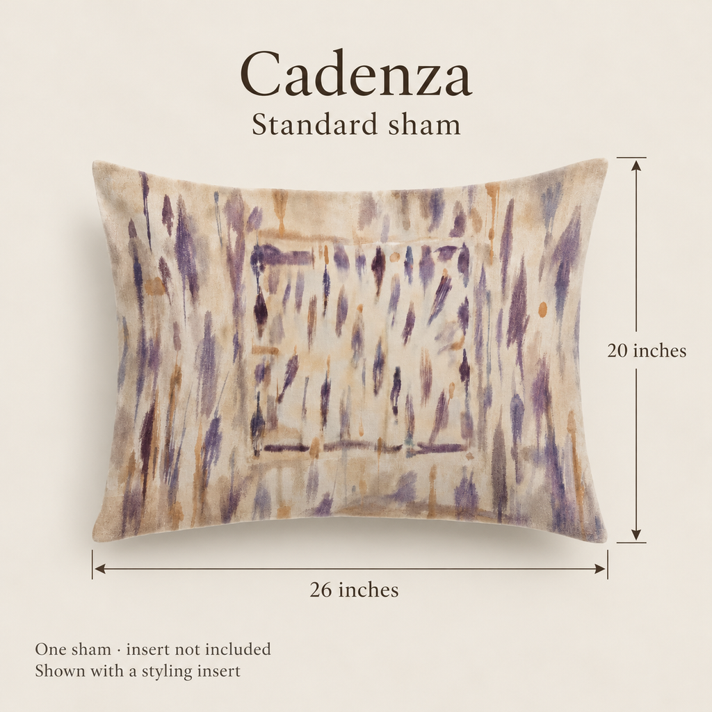 Cadenza Brushwork Cotton Percale Sham — Standard; dimension diagram and inclusions.