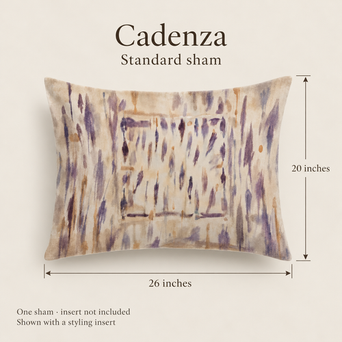 Cadenza Brushwork Cotton Percale Sham — Standard; dimension diagram and inclusions.