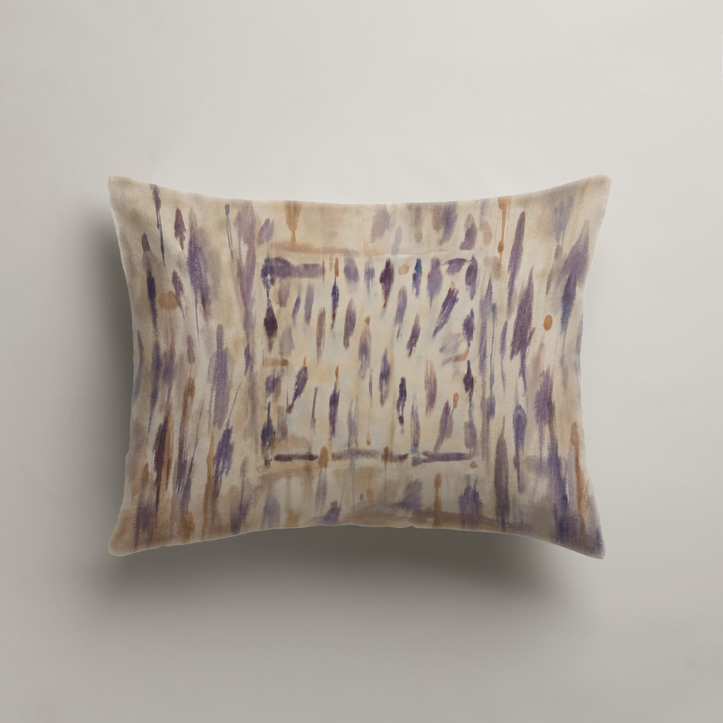 Cadenza Cotton Percale Standard sham, front view of clean edges and plum brushwork; insert not included.