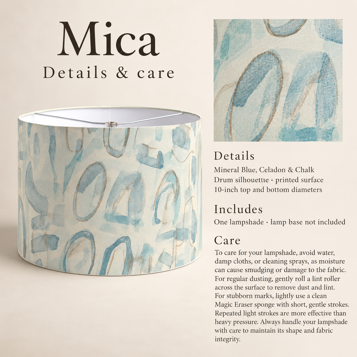 Mica Mineral Abstract Drum Lampshade — 10″ Diameter; verified details and care guide.