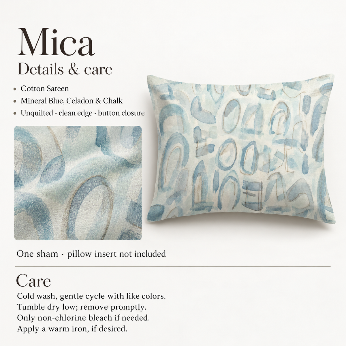 Mica Mineral Abstract Cotton Sateen Sham — Standard; verified details and care guide.