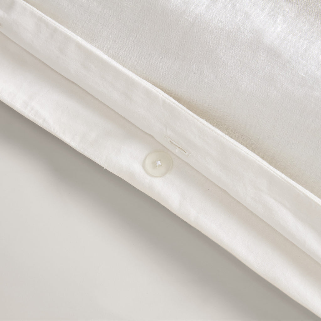 Mica Mineral Abstract Cotton Sateen Sham — Standard; unprinted reverse and button-closure close-up.